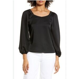 Halogen‎ Black Long Sleeve Square Neck Top Blouse Womens Size M